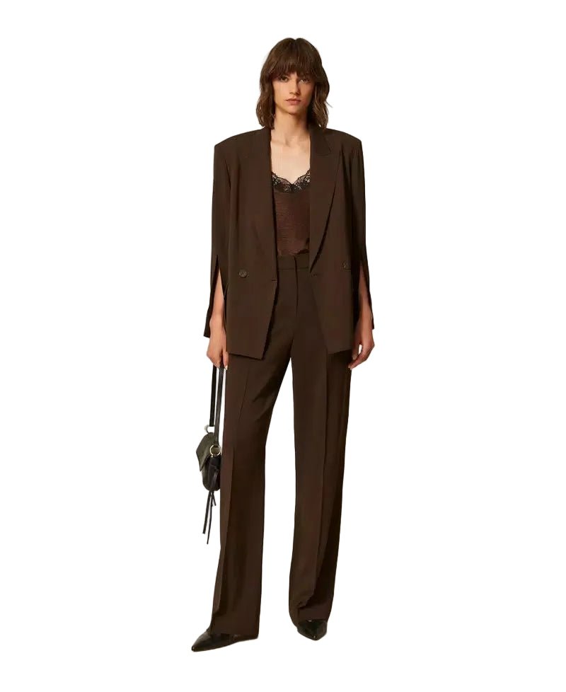 Twinset Straight Twill Trousers Brown - HEARTS Zandvoort