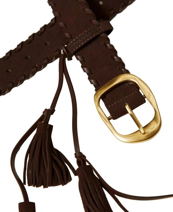 Twinset Suede Belt With Tassels Brown - HEARTS Zandvoort