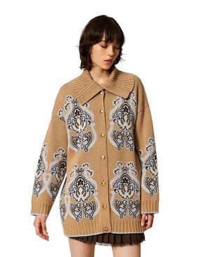 Twinset Wool Blend Knitted Cardigan Tobacco Brown - HEARTS Zandvoort