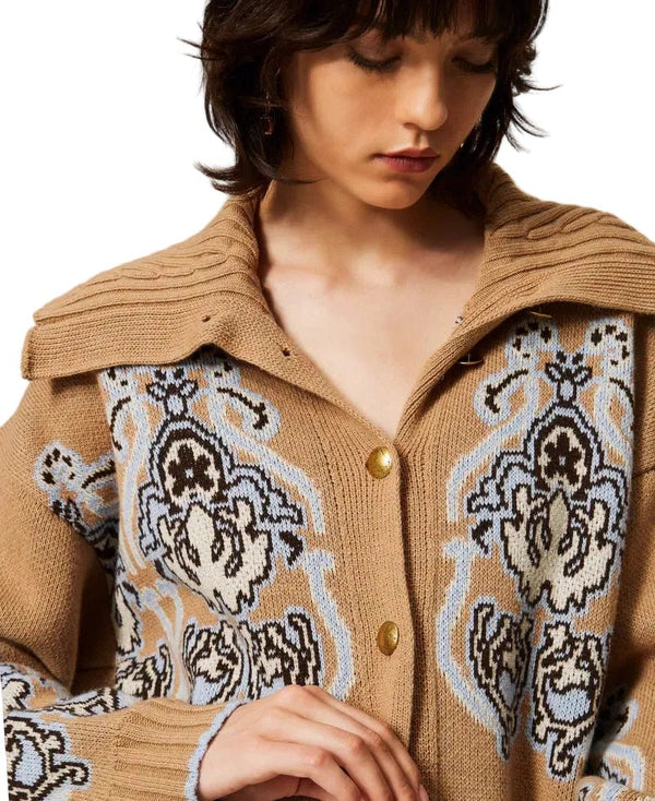 Twinset Wool Blend Knitted Cardigan Tobacco Brown - HEARTS Zandvoort