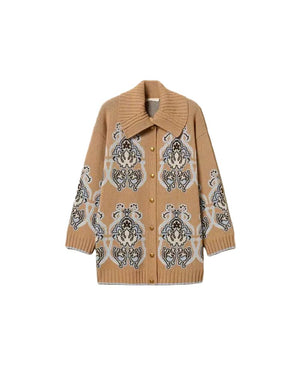 Twinset Wool Blend Knitted Cardigan Tobacco Brown - HEARTS Zandvoort