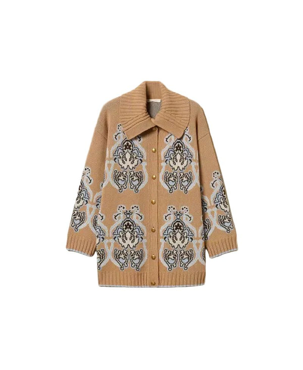 Twinset Wool Blend Knitted Cardigan Tobacco Brown - HEARTS Zandvoort